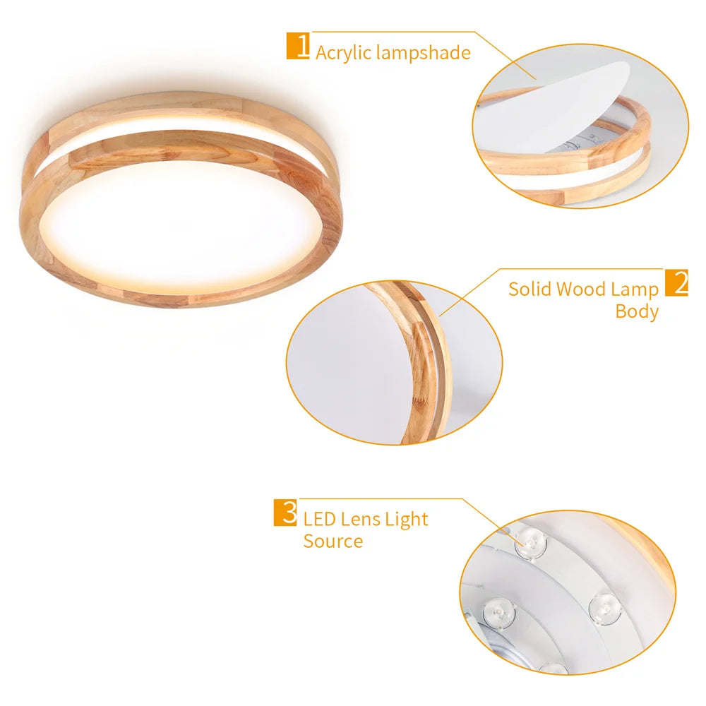 Nordic Led Ceiling Lamps Round Wooden Frame Ceiling Light for Living Room Bedroom Corridor Balcony Lustre LED Acrylic Panel Ligh