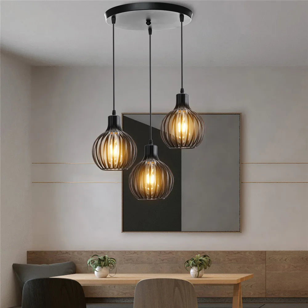 Loft Vintage Hanging Lamps Iron Cage Pendant Lights Retro Home Decor Dinning Table Chandelier Kitchen Lighting Fixtures E27