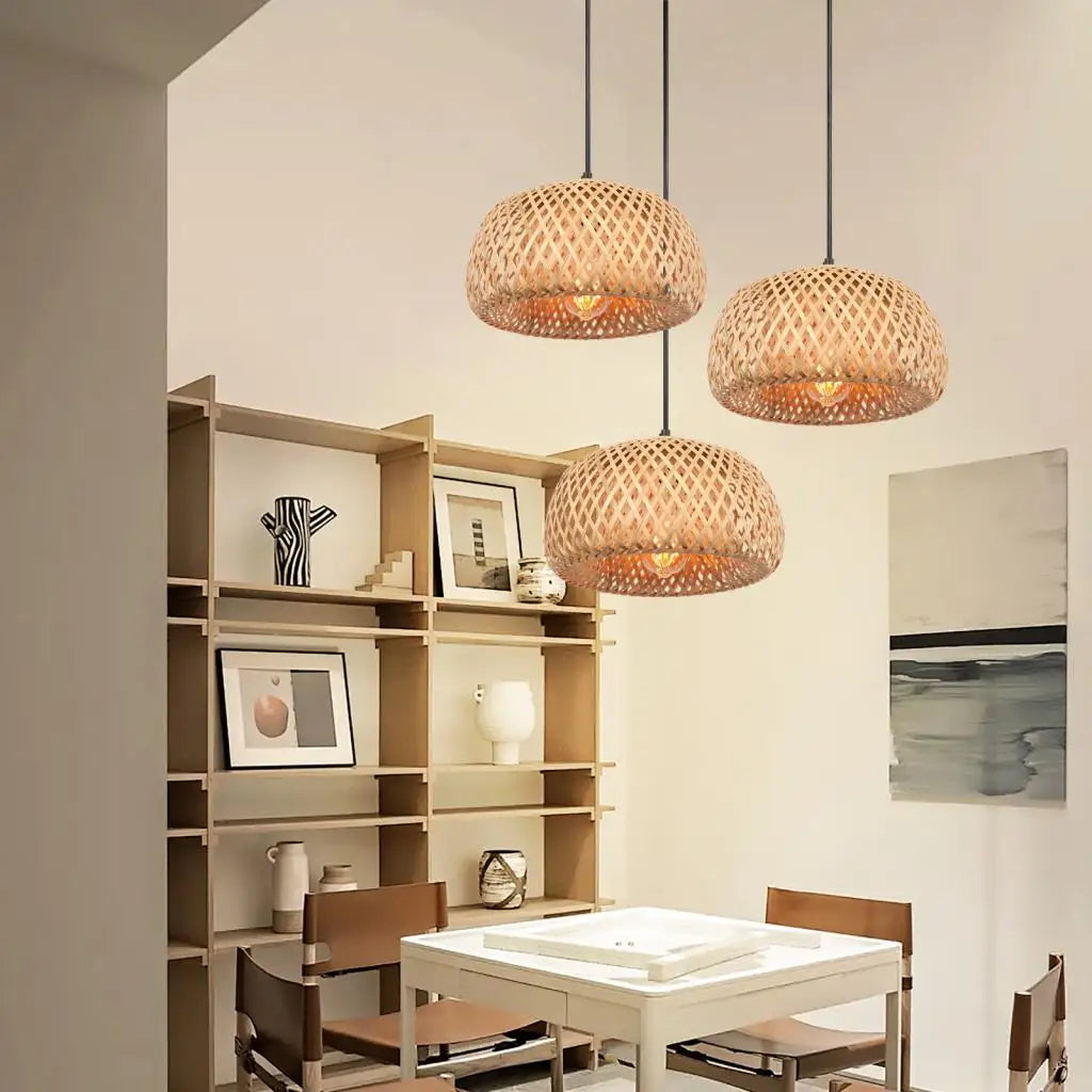 Bamboo Lantern Pendant Lamp Natural Rattan Wicker E27 Ceiling Chandeliers Hand Woven Bamboo Lampshades Lighting Hanging Light
