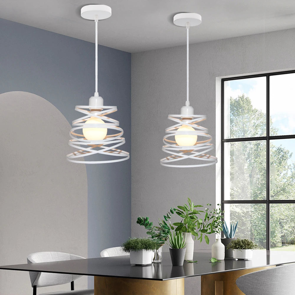 Retro Pendant Lamp Iron Spiral Frame Ceiling Light Restaurant Industrial Chandelier Indoor Wrought Metal Modern Lighting Fixture