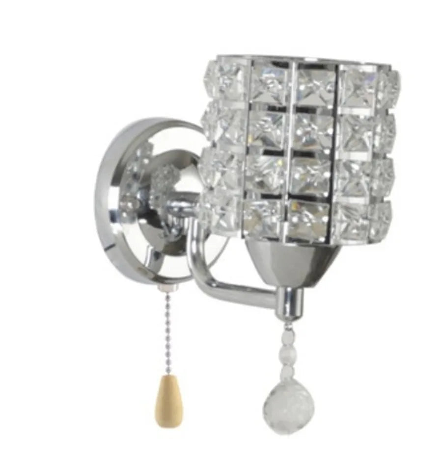 Cylindrical Crystal Wall Lamp LED e27 Corridor Porch Bedroom Living Room Wall Lighting Fixture with Pull Switch 110V 220V