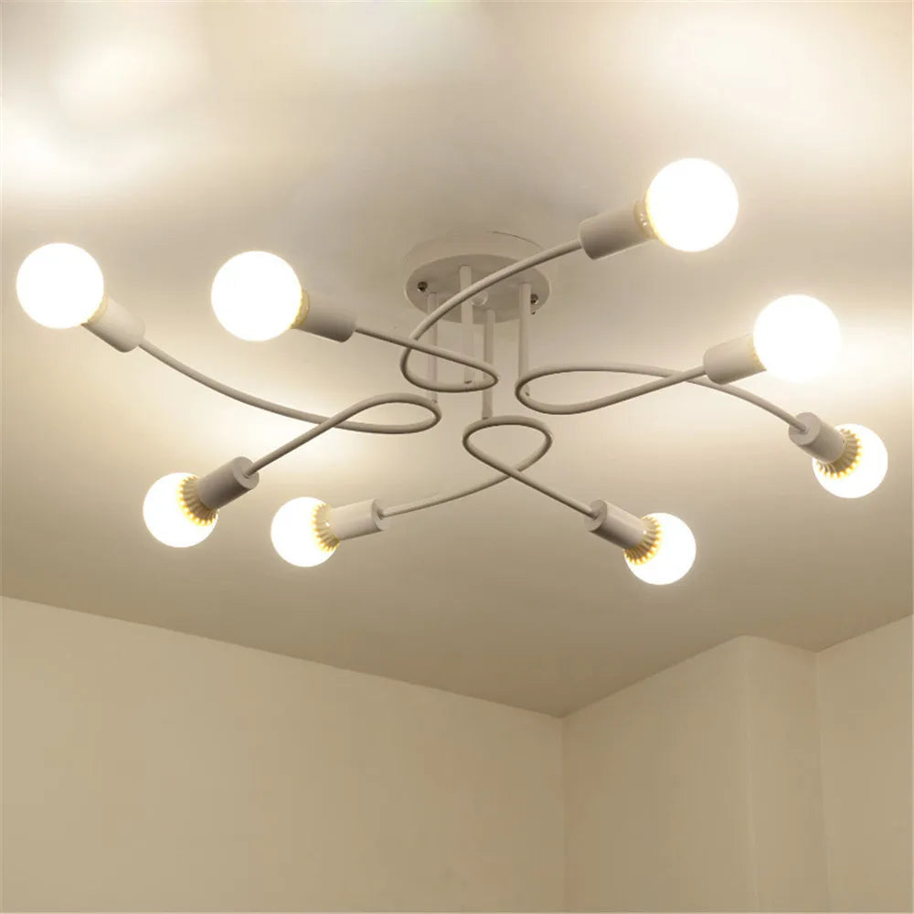 American Creative Ceiling Lights Wrought Iron LED E27 8 Sockets Chandeliers Black White Ceiling Lamp Living Room Home Lightings