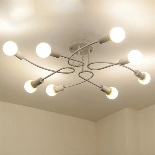American Creative Ceiling Lights Wrought Iron LED E27 8 Sockets Chandeliers Black White Ceiling Lamp Living Room Home Lightings