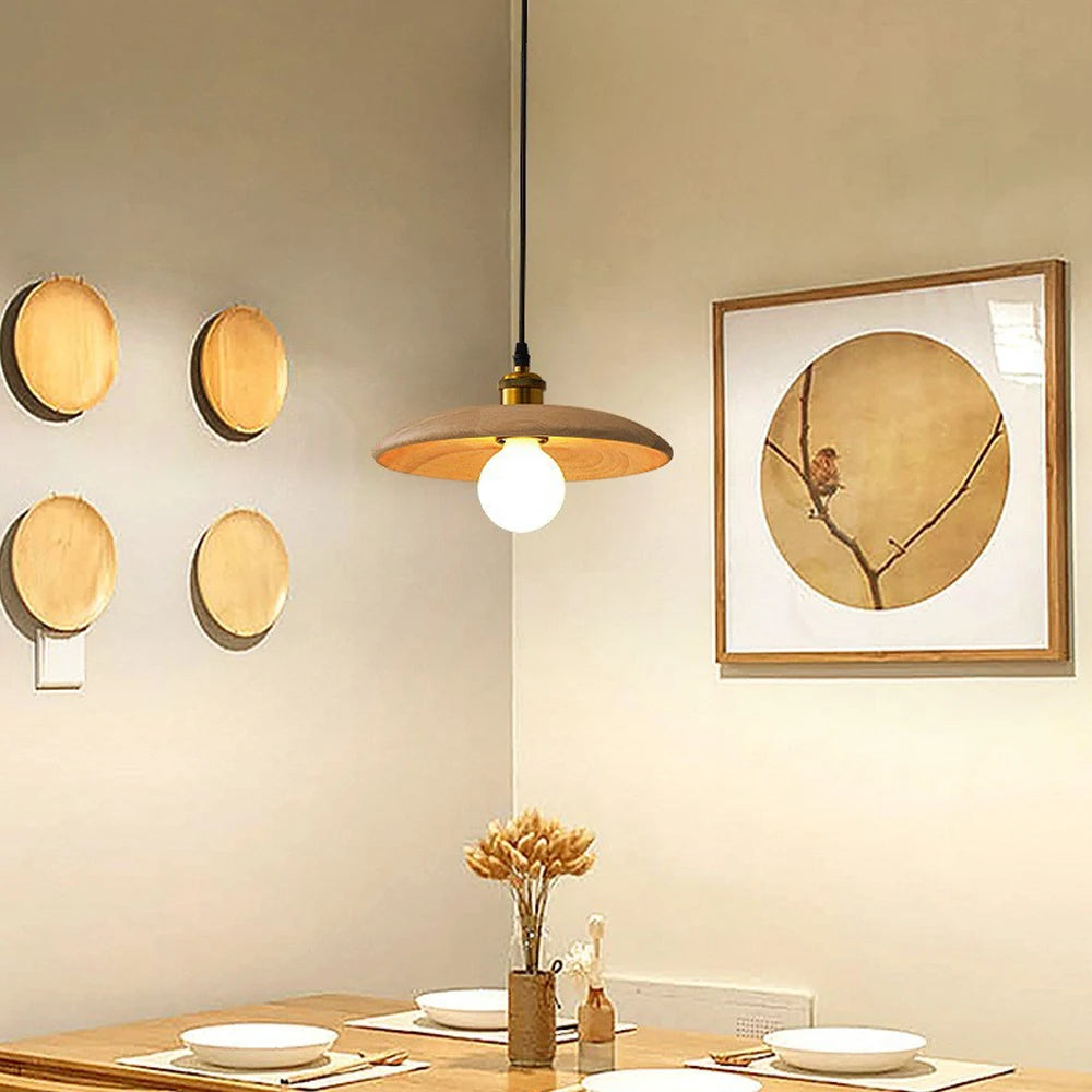 Nordic Wood Pendant Light Retro Modern Hanging Lamp Chandeliers for Living Room Bedroom Kitchen Indoor Lighting Home Decor E27