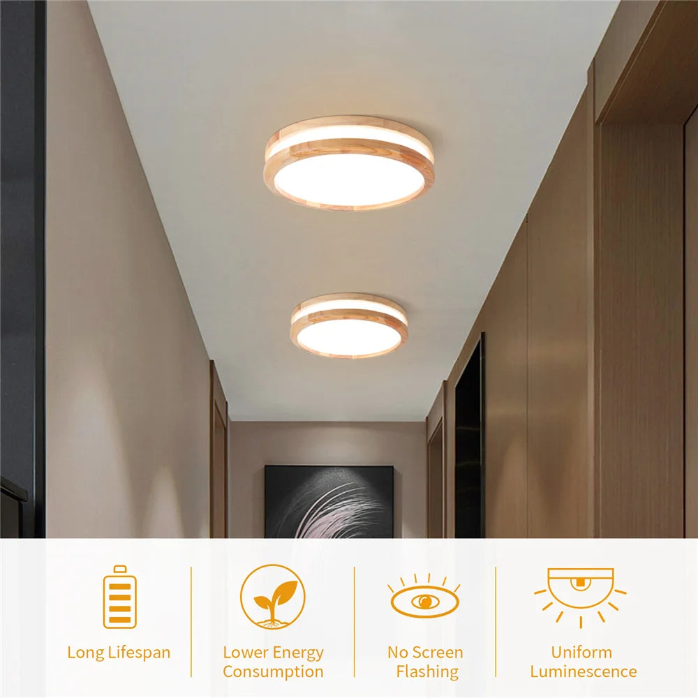 Nordic Led Ceiling Lamps Round Wooden Frame Ceiling Light for Living Room Bedroom Corridor Balcony Lustre LED Acrylic Panel Ligh