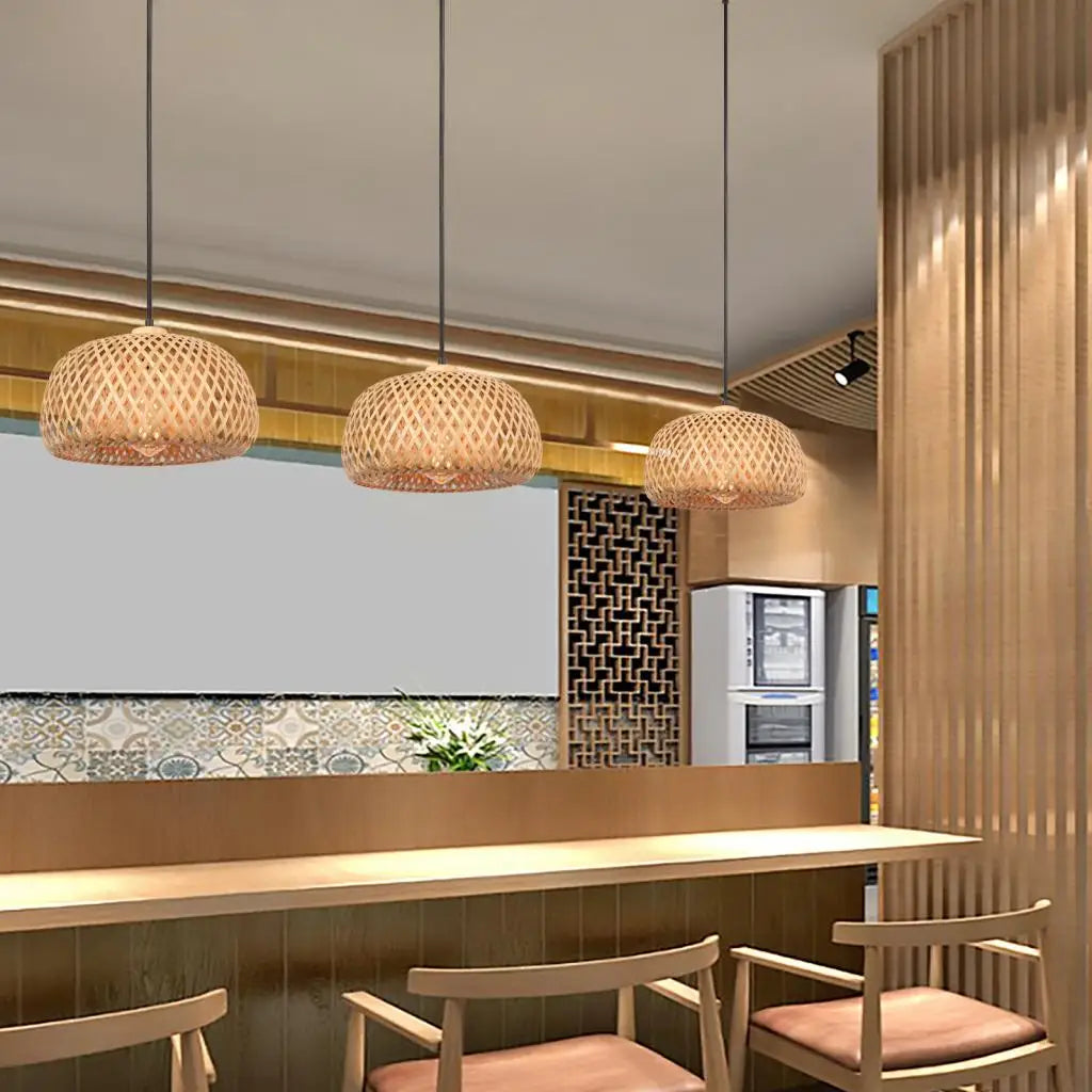 Bamboo Lantern Pendant Lamp Natural Rattan Wicker E27 Ceiling Chandeliers Hand Woven Bamboo Lampshades Lighting Hanging Light