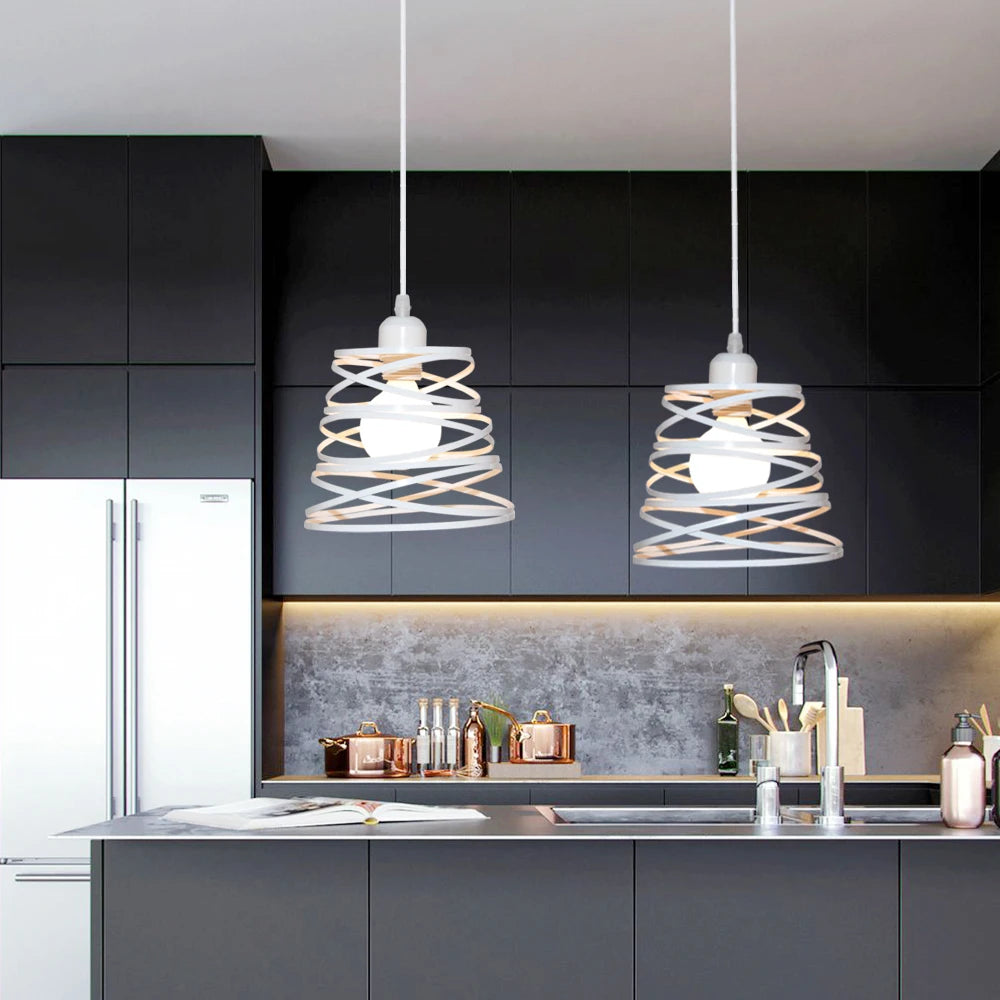 Retro Pendant Lamp Iron Spiral Frame Ceiling Light Restaurant Industrial Chandelier Indoor Wrought Metal Modern Lighting Fixture