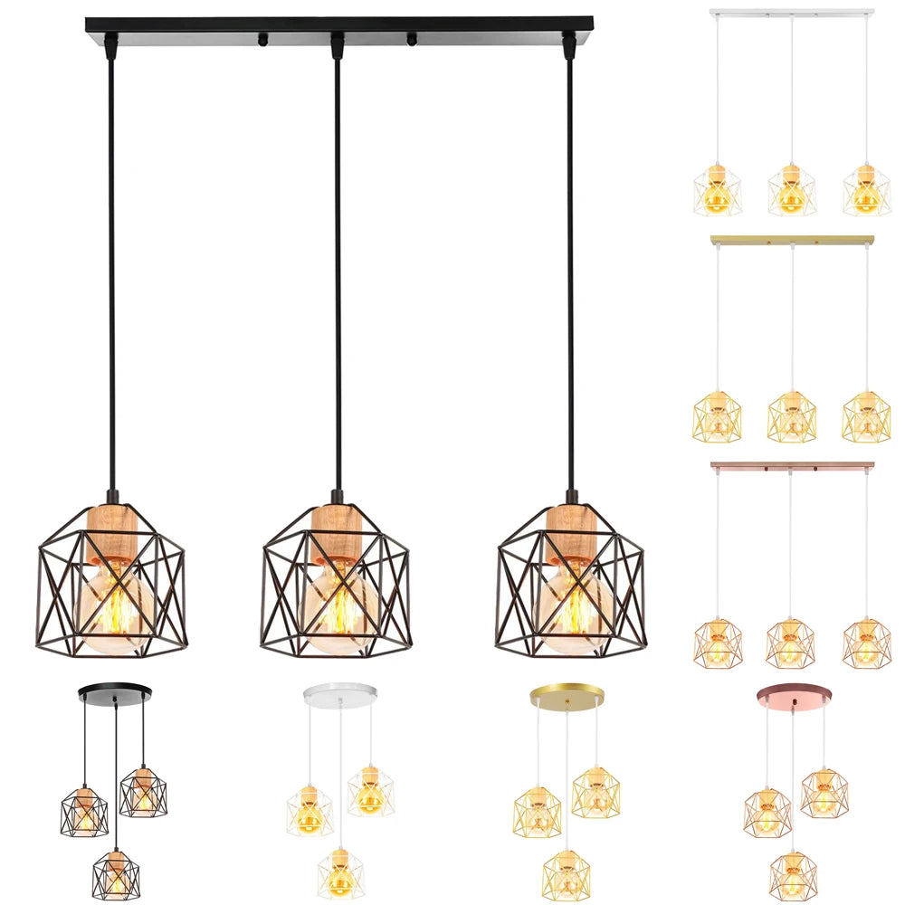 Industrial Pendant Light 3 Lamps Vintage E27 Chandelier Lampshade Retro Loft Metal Hanging Lamp for Living Room Bedroom Kitchen