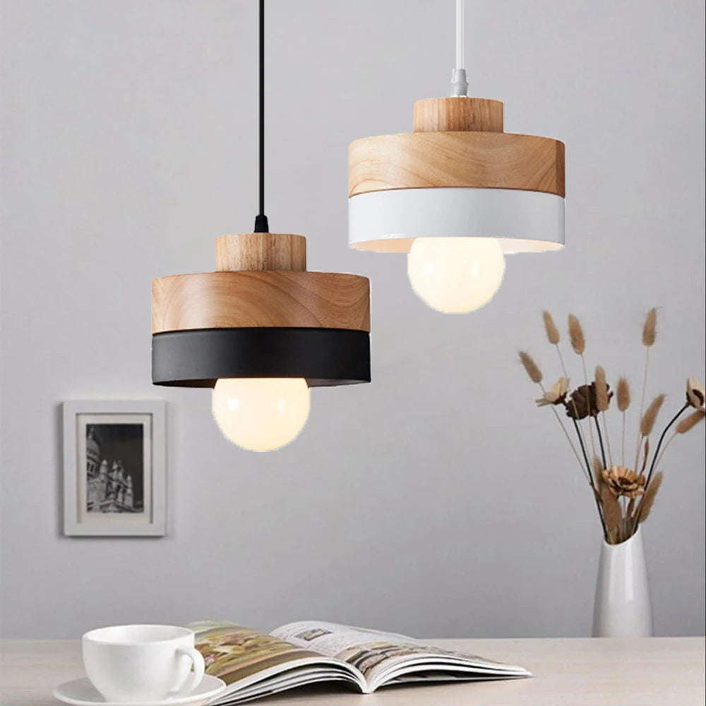 Modern Aluminum Wood Pendant Light Macaron Nordic Hanging Lamp Cafe Restaurant Bedroom Kitchen Colorful Chandelier Home Decor