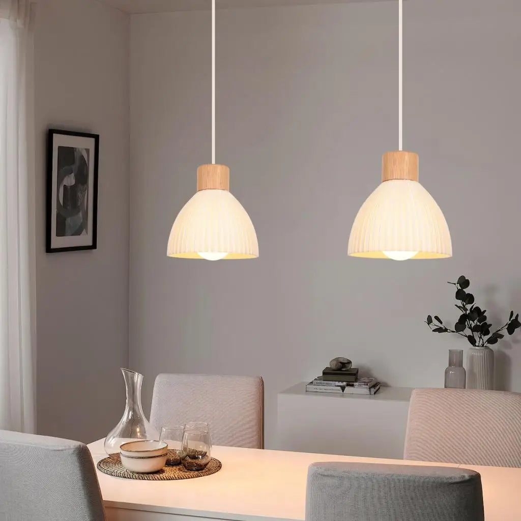 Nordic LED Wood Pendant Light White 3D printing Lampshade  Hanging Lamp Living Dining Room Kitchen Home Lighting Decor Luminaire