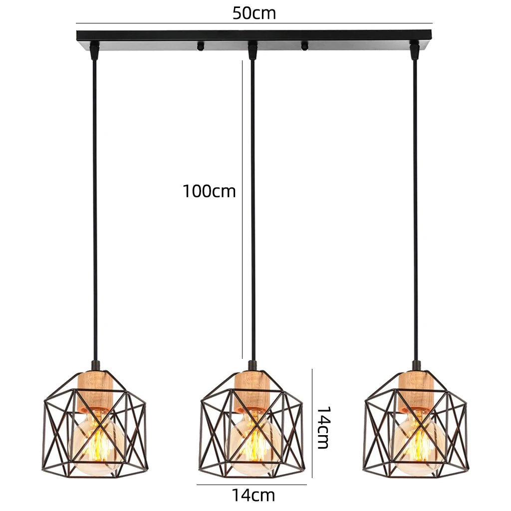 Industrial Pendant Light 3 Lamps Vintage E27 Chandelier Lampshade Retro Loft Metal Hanging Lamp for Living Room Bedroom Kitchen