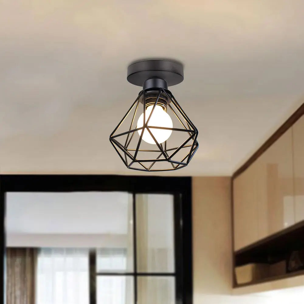 Lamp Shade Metal Light Guard Cage Cover Shades Retro Industrial Geometric Light Shade Metal Wire Frame Ceiling Pendant Lampshade