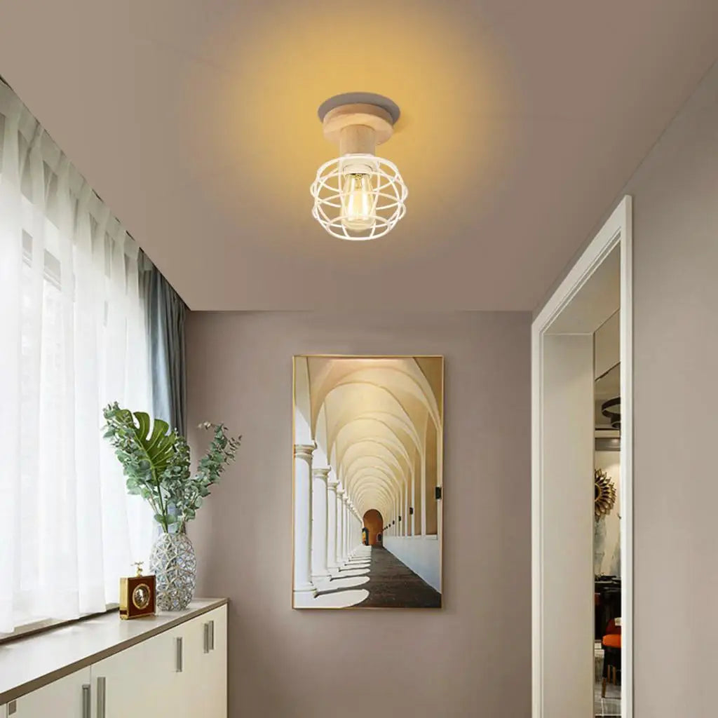 Wood LED Ceiling Light American Loft Corridor Balcony Room Ceiling Lamp Nordic Simple Lights Indoor Lighting Fixture Lamps E27