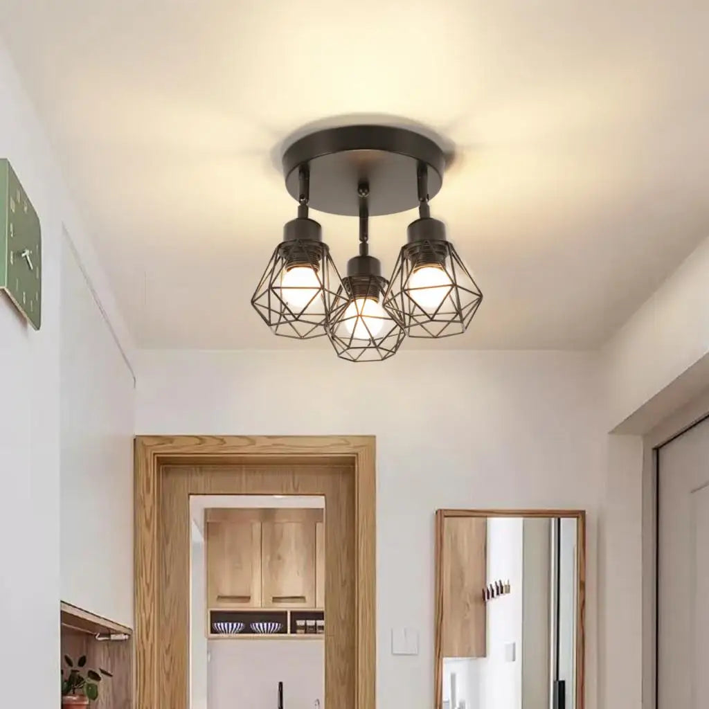 Industrial Ceiling Light Spotlight E27 3 Heads Chandelier Rotatable Adjustable Ceiling Lamp Shade for Living Room Kitchen Lights
