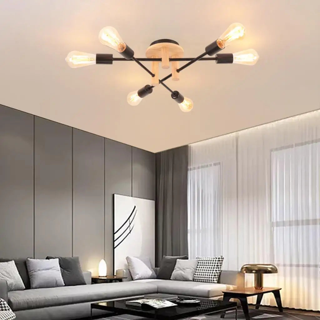 Nordic Sputnik Black Wood Chandelier LED E27 Lamp Modern Home Lighting Indoor Ceiling light Fixtures For Bedroom Living Room