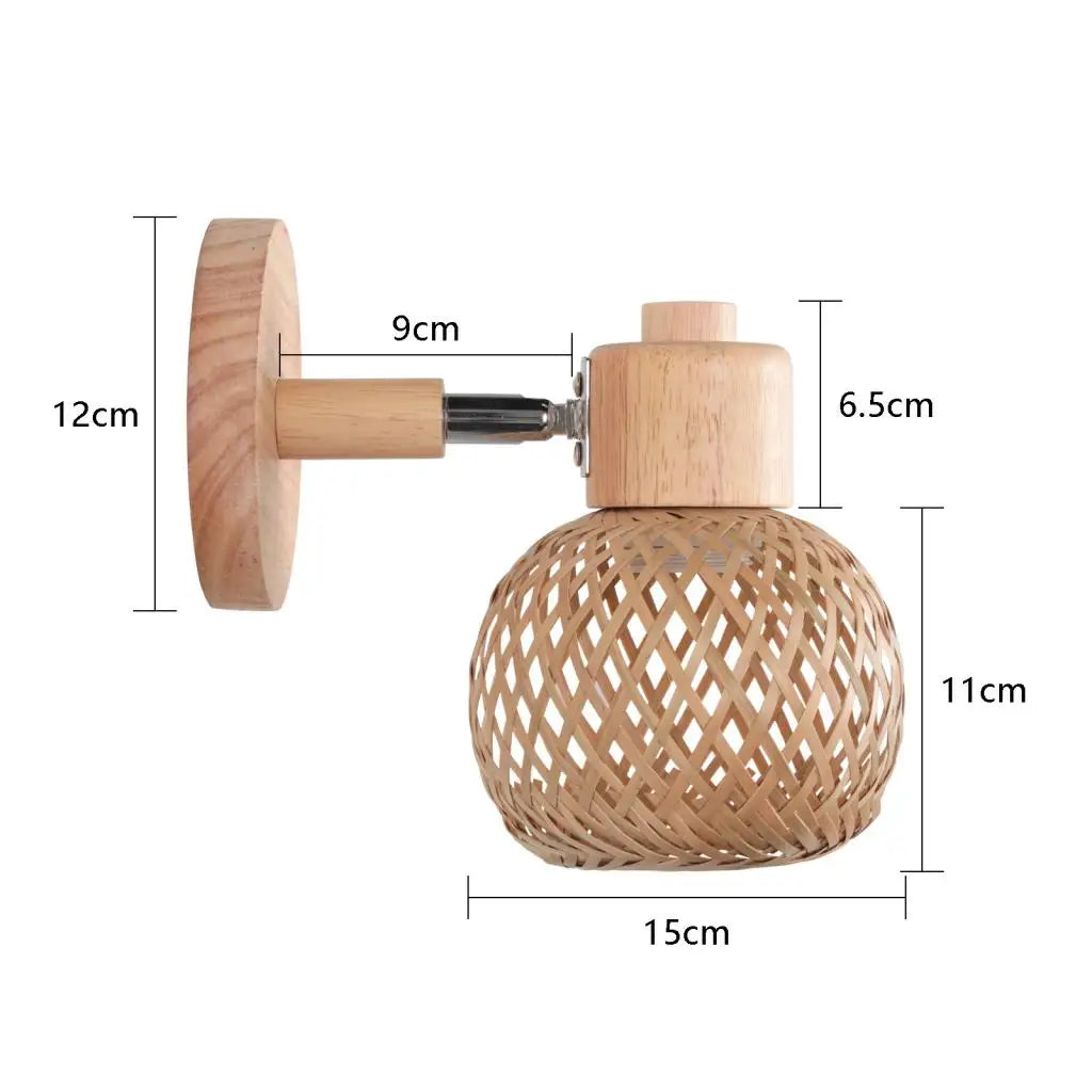 Rattan Bamboo Wall Lamp Sconce Fixture Vintage Boho Rustic Wall Light for Hallway Porch Bedroom Living Room Indoor Lighting E27
