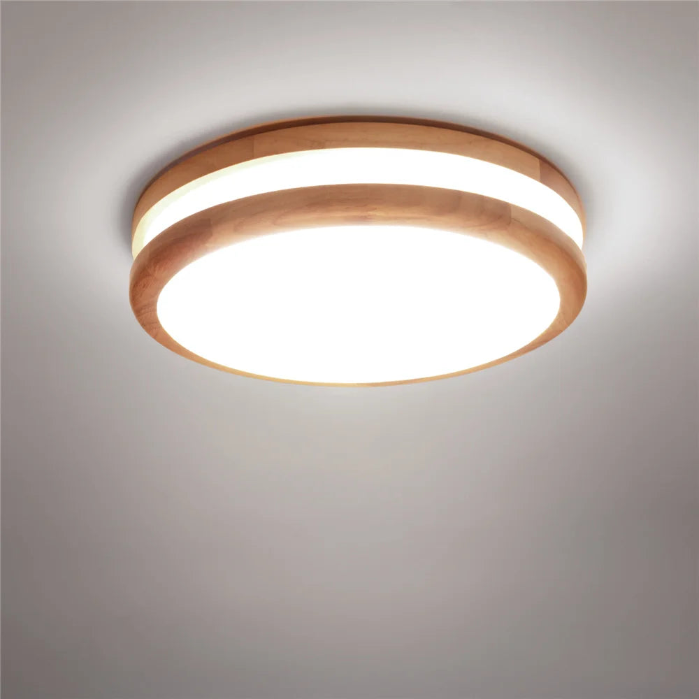 Nordic Led Ceiling Lamps Round Wooden Frame Ceiling Light for Living Room Bedroom Corridor Balcony Lustre LED Acrylic Panel Ligh