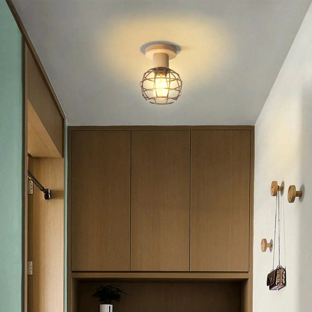 Wood LED Ceiling Light American Loft Corridor Balcony Room Ceiling Lamp Nordic Simple Lights Indoor Lighting Fixture Lamps E27