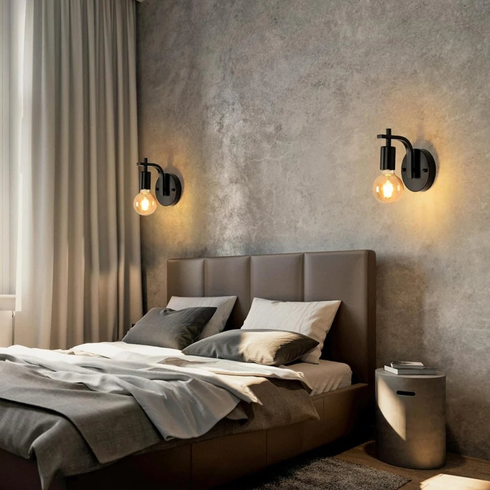 Nordic Modern Wall Lamps Iron Minimalist E27 Indoor Lighting Bedroom Bedside Lamp Sconce Industrial Wall Light Fixtures Decor