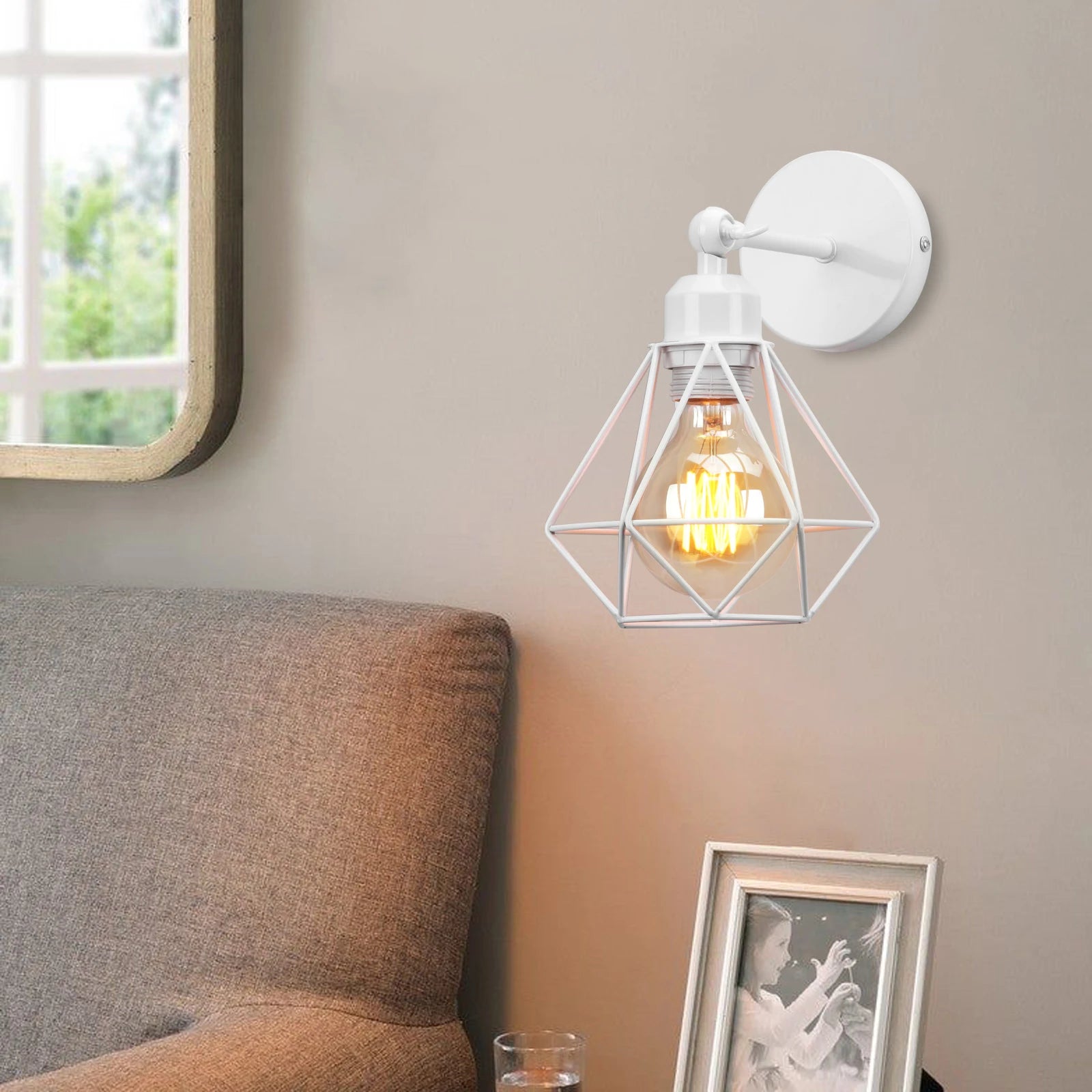 Lamp Shade Metal Light Guard Cage Cover Shades Retro Industrial Geometric Light Shade Metal Wire Frame Ceiling Pendant Lampshade