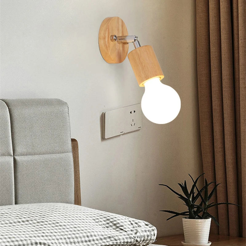 Nordic Wood Art Ceiling Light 360 Rotation Wall Lamp for Living Room Clothing Store Hall Balcony Chandelier Home Lights Holder