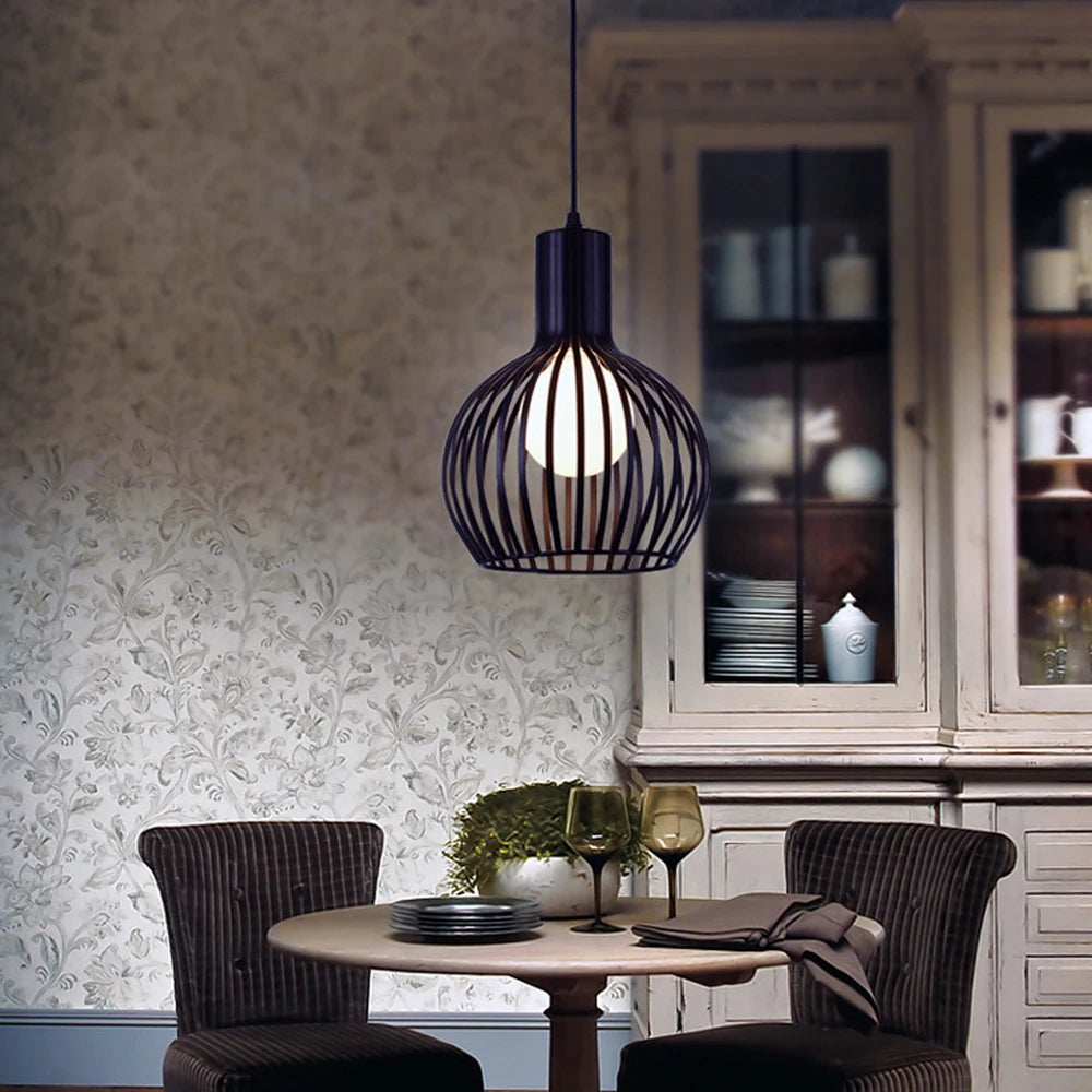 Modern E27 LED Cage Pendant Light Indoor Vintage Retro Chandelier Lighting Fixture Industrial Lamp for Living Room Kitchen Decor