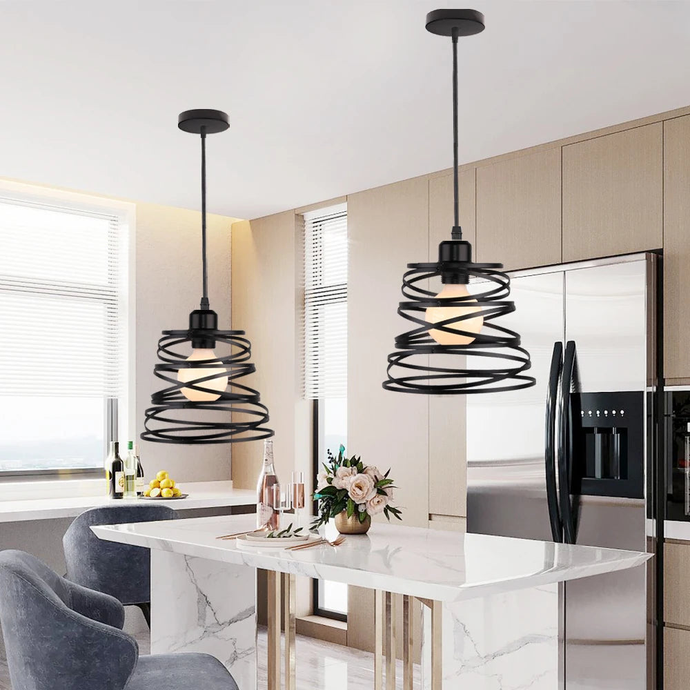 Retro Pendant Lamp Iron Spiral Frame Ceiling Light Restaurant Industrial Chandelier Indoor Wrought Metal Modern Lighting Fixture