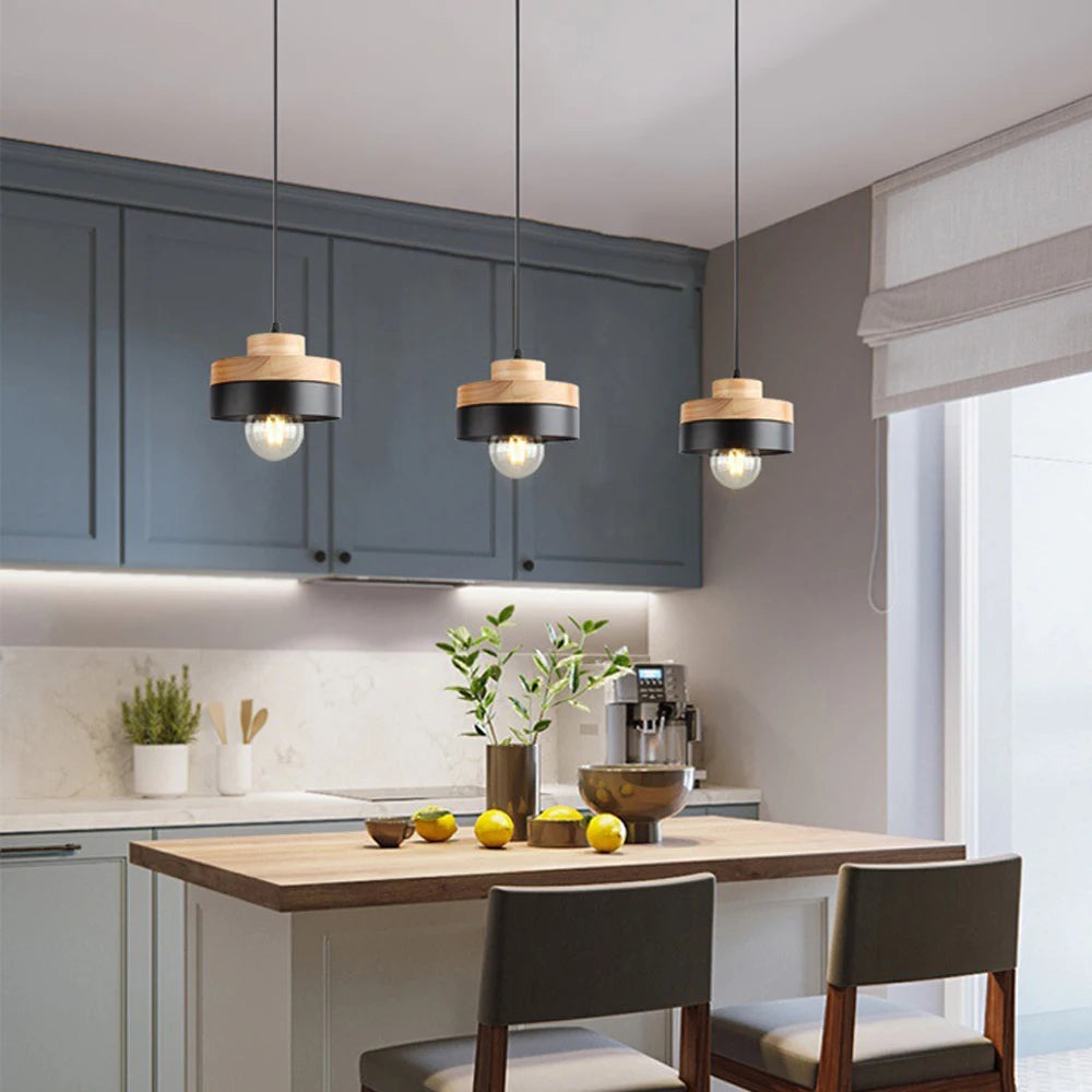 Modern Aluminum Wood Pendant Light Macaron Nordic Hanging Lamp Cafe Restaurant Bedroom Kitchen Colorful Chandelier Home Decor