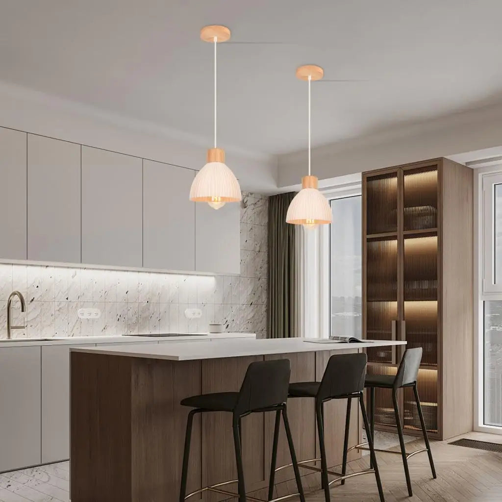 Nordic LED Wood Pendant Light White 3D printing Lampshade  Hanging Lamp Living Dining Room Kitchen Home Lighting Decor Luminaire