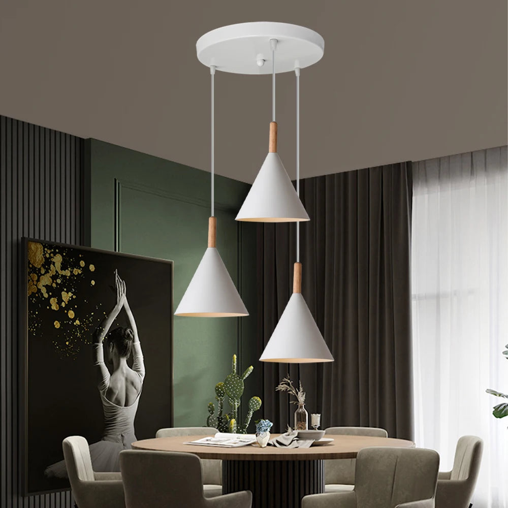Nordic 1/3 Heads Ceiling Chandelier Industrial Pendant Lights Modern Wood Hanging Lamps Living Room Kitchen Restaurant Home Deco