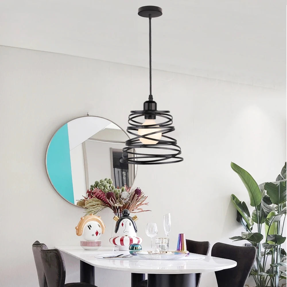 Retro Pendant Lamp Iron Spiral Frame Ceiling Light Restaurant Industrial Chandelier Indoor Wrought Metal Modern Lighting Fixture