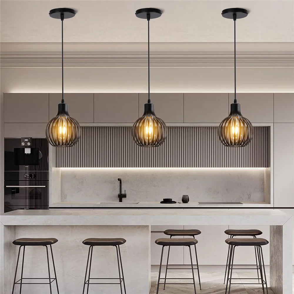 Loft Vintage Hanging Lamps Iron Cage Pendant Lights Retro Home Decor Dinning Table Chandelier Kitchen Lighting Fixtures E27
