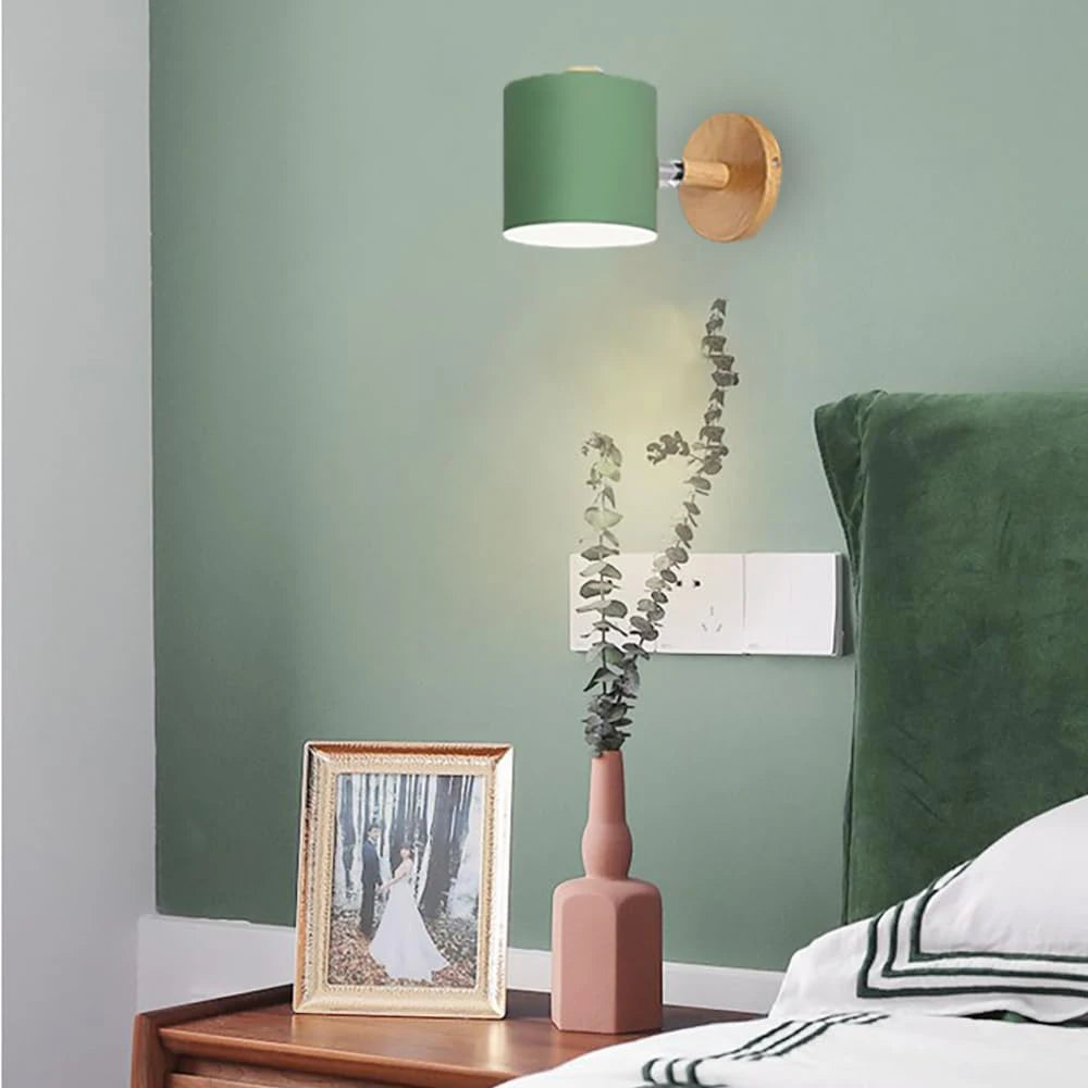 Nordic Wooden Wall Lamp Modern Wall Sconce For Bedroom Living Room Home Lighting Macaroon 5 Color Lampshade Wall Light Fixture