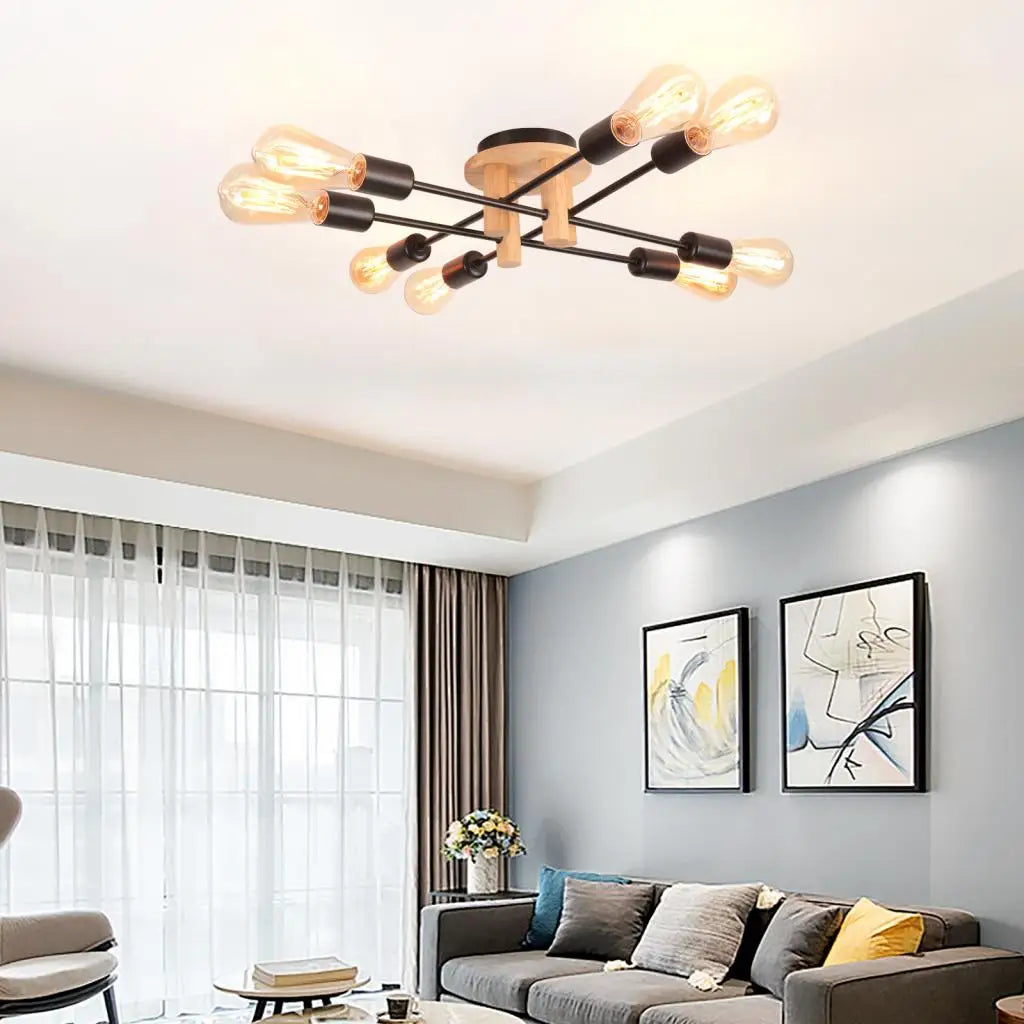 Nordic Sputnik Black Wood Chandelier LED E27 Lamp Modern Home Lighting Indoor Ceiling light Fixtures For Bedroom Living Room