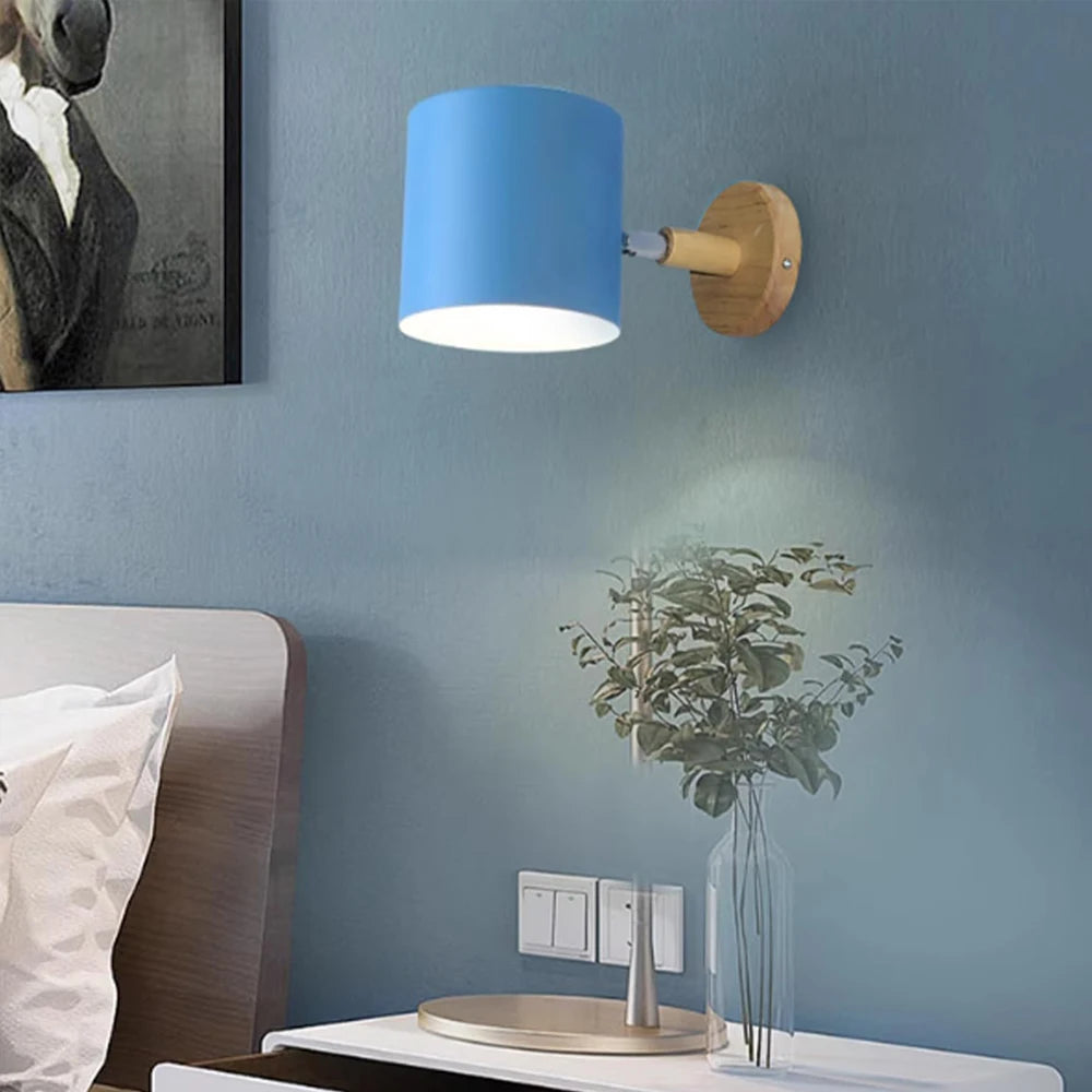 Nordic Wooden Wall Lamp Modern Wall Sconce For Bedroom Living Room Home Lighting Macaroon 5 Color Lampshade Wall Light Fixture