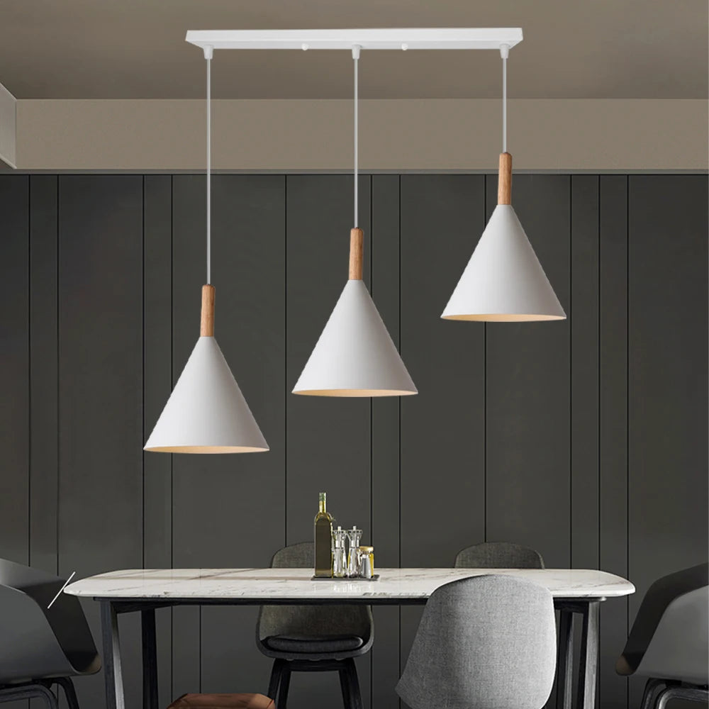 Nordic 1/3 Heads Ceiling Chandelier Industrial Pendant Lights Modern Wood Hanging Lamps Living Room Kitchen Restaurant Home Deco
