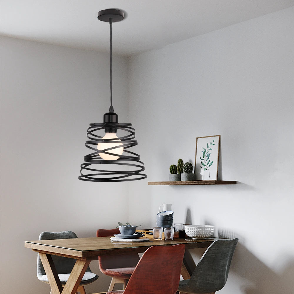 Retro Pendant Lamp Iron Spiral Frame Ceiling Light Restaurant Industrial Chandelier Indoor Wrought Metal Modern Lighting Fixture