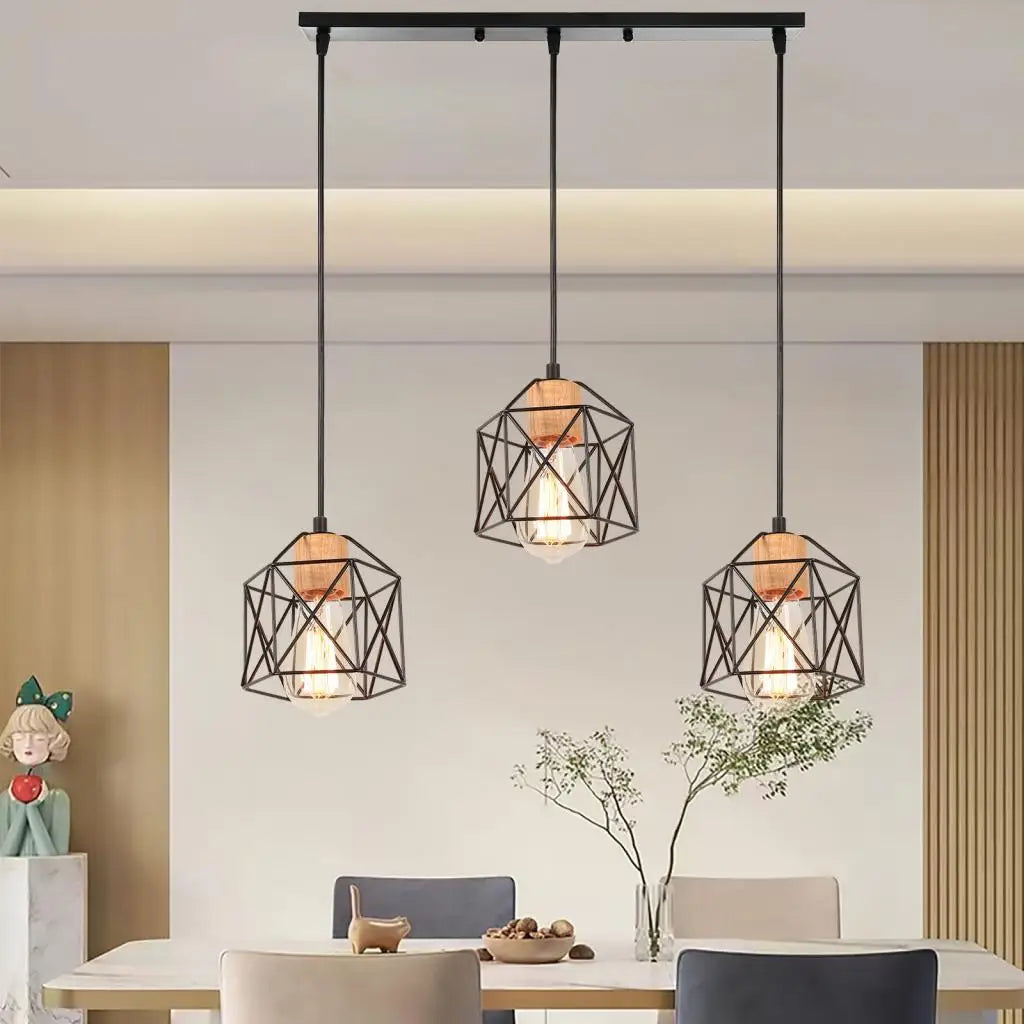 Industrial Pendant Light 3 Lamps Vintage E27 Chandelier Lampshade Retro Loft Metal Hanging Lamp for Living Room Bedroom Kitchen