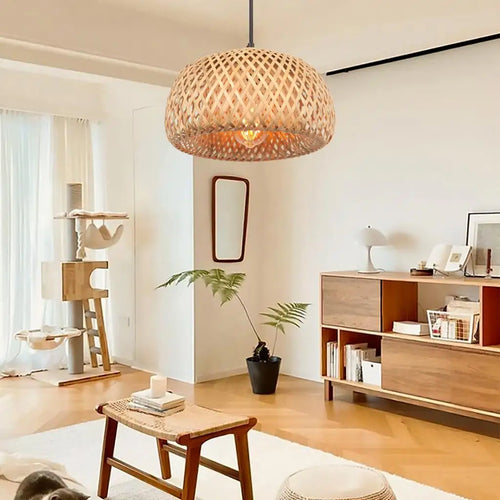Bamboo Lantern Pendant Lamp Natural Rattan Wicker E27 Ceiling Chandeliers Hand Woven Bamboo Lampshades Lighting Hanging Light