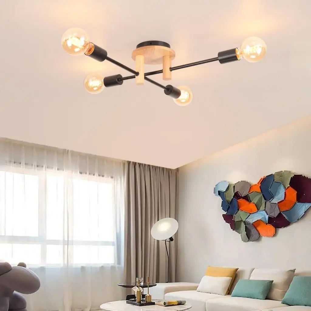 Nordic Sputnik Black Wood Chandelier LED E27 Lamp Modern Home Lighting Indoor Ceiling light Fixtures For Bedroom Living Room