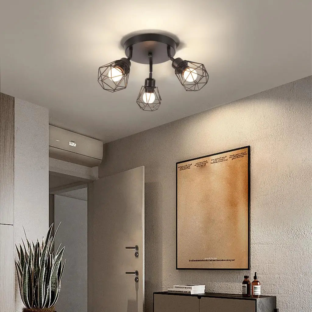 Industrial Ceiling Light Spotlight E27 3 Heads Chandelier Rotatable Adjustable Ceiling Lamp Shade for Living Room Kitchen Lights