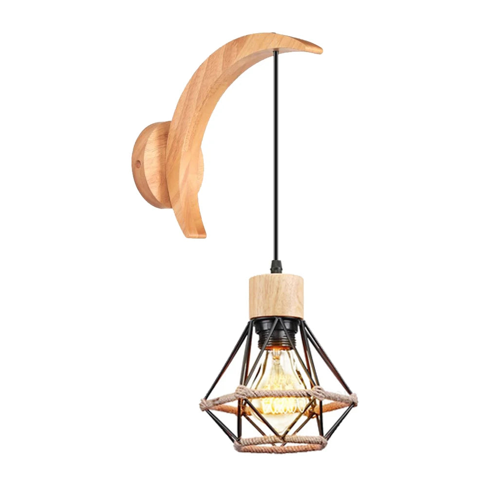 Wood Wall Lamp Vintage Industrial Hemp Rope Wall Light Shade Retro E27 Wall Sconce For Home Loft Indoor Lighting Decor Fixtures