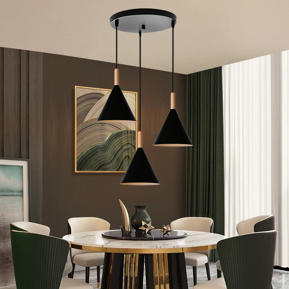 Nordic 1/3 Heads Ceiling Chandelier Industrial Pendant Lights Modern Wood Hanging Lamps Living Room Kitchen Restaurant Home Deco