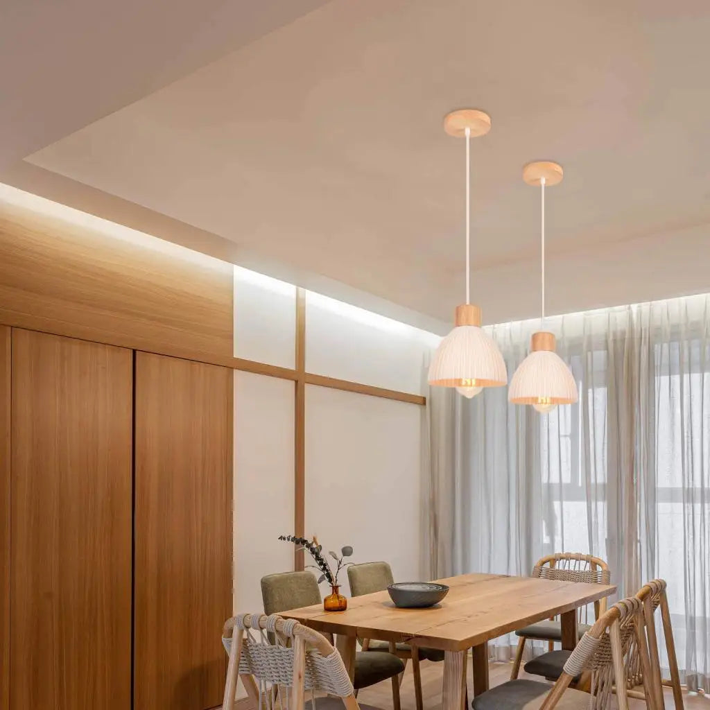 Nordic LED Wood Pendant Light White 3D printing Lampshade  Hanging Lamp Living Dining Room Kitchen Home Lighting Decor Luminaire