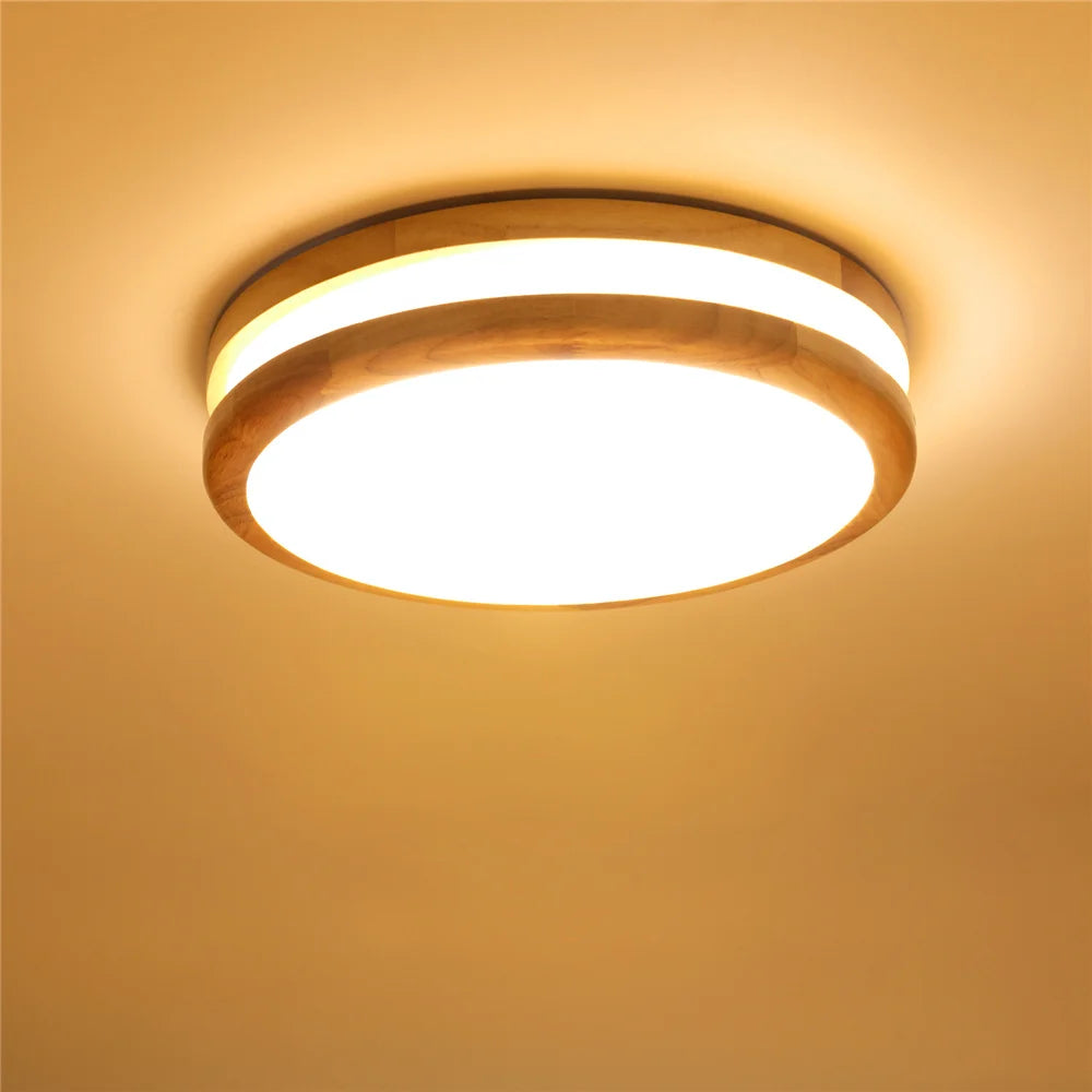 Nordic Led Ceiling Lamps Round Wooden Frame Ceiling Light for Living Room Bedroom Corridor Balcony Lustre LED Acrylic Panel Ligh