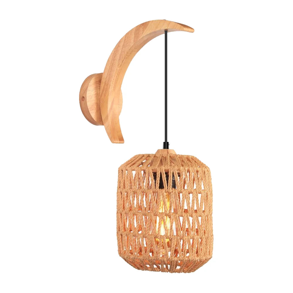 Wood Wall Lamp Vintage Industrial Hemp Rope Wall Light Shade Retro E27 Wall Sconce For Home Loft Indoor Lighting Decor Fixtures