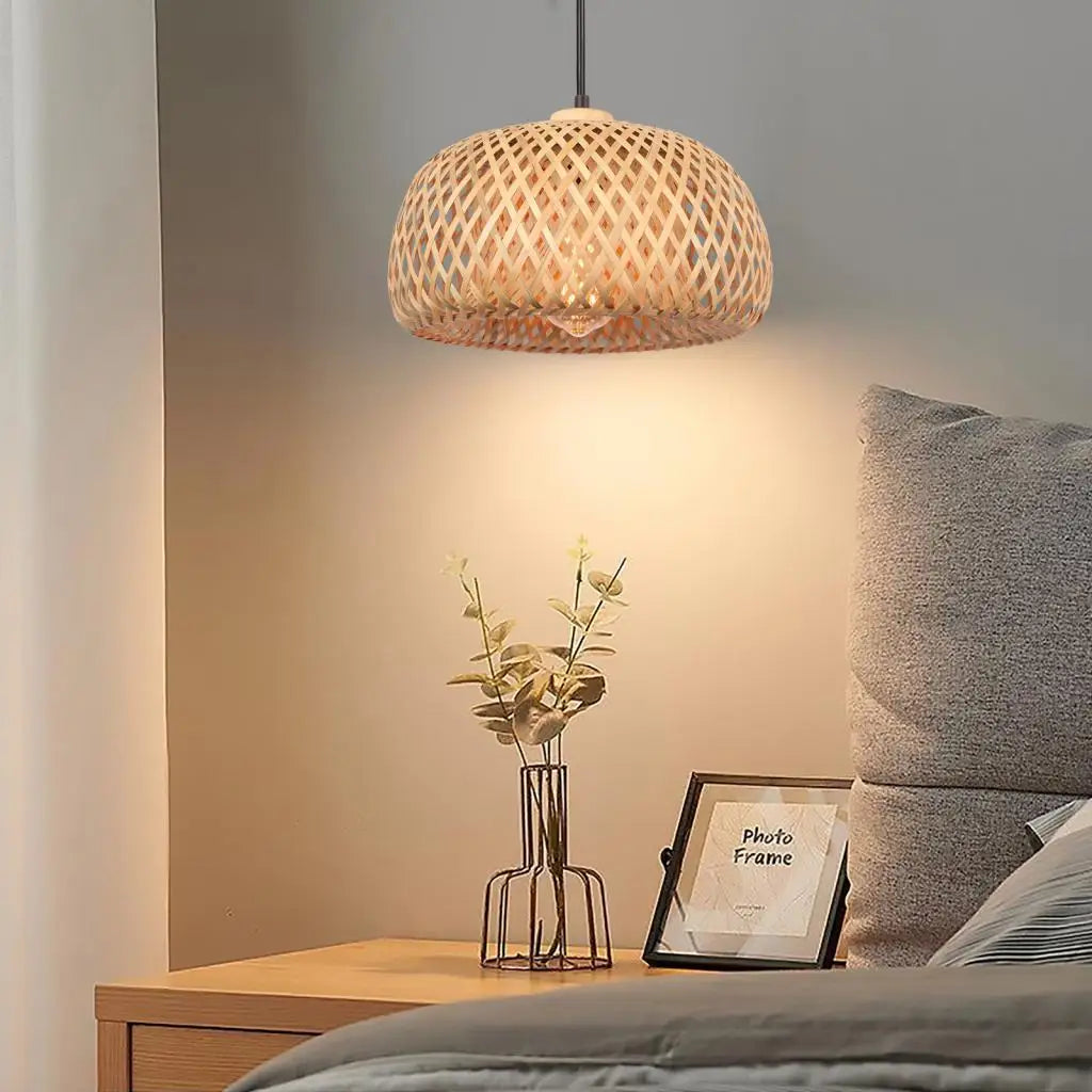 Bamboo Lantern Pendant Lamp Natural Rattan Wicker E27 Ceiling Chandeliers Hand Woven Bamboo Lampshades Lighting Hanging Light