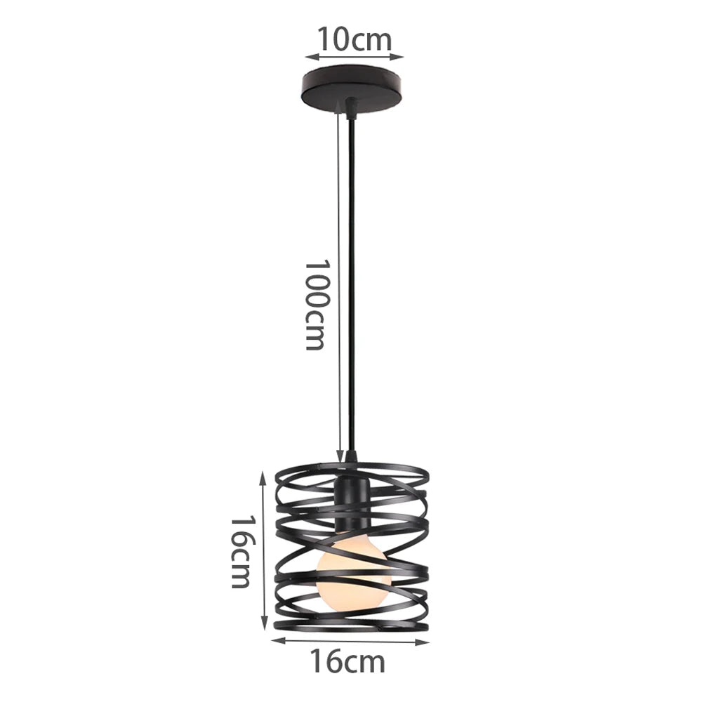 Retro Pendant Lamp Iron Spiral Frame Ceiling Light Restaurant Industrial Chandelier Indoor Wrought Metal Modern Lighting Fixture