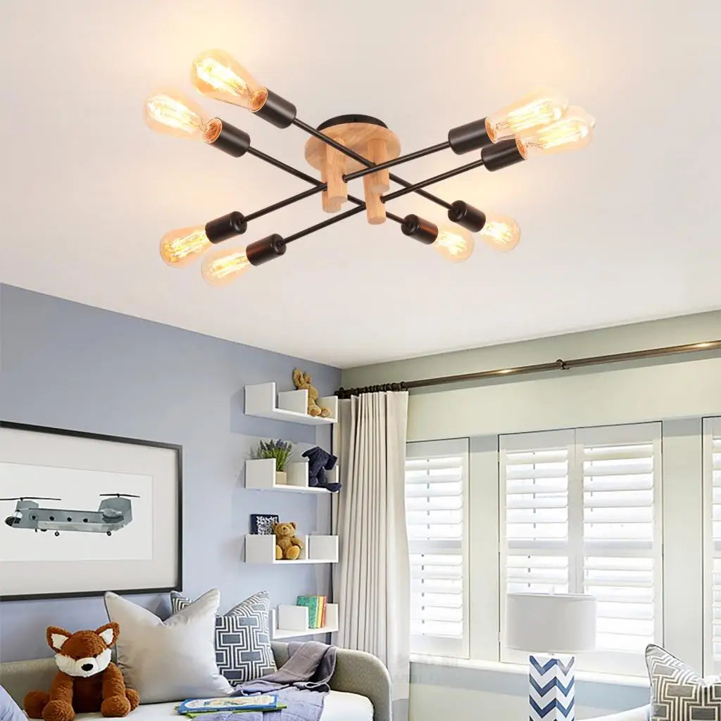 Nordic Sputnik Black Wood Chandelier LED E27 Lamp Modern Home Lighting Indoor Ceiling light Fixtures For Bedroom Living Room