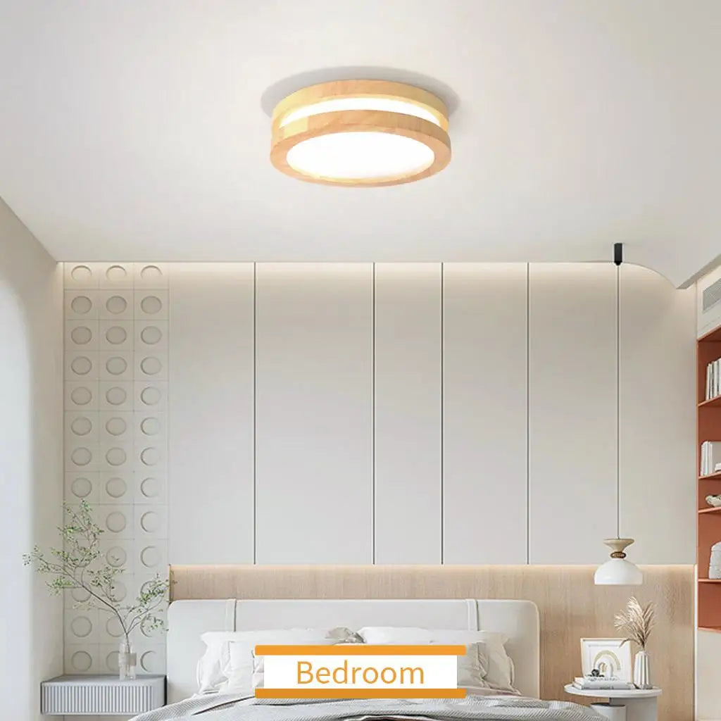 Wood LED Ceiling Lamp for Living Room Bedroom Ceiling Light Modern Nordic Round Indoor Lighting Home Decor Fixture plafonnier